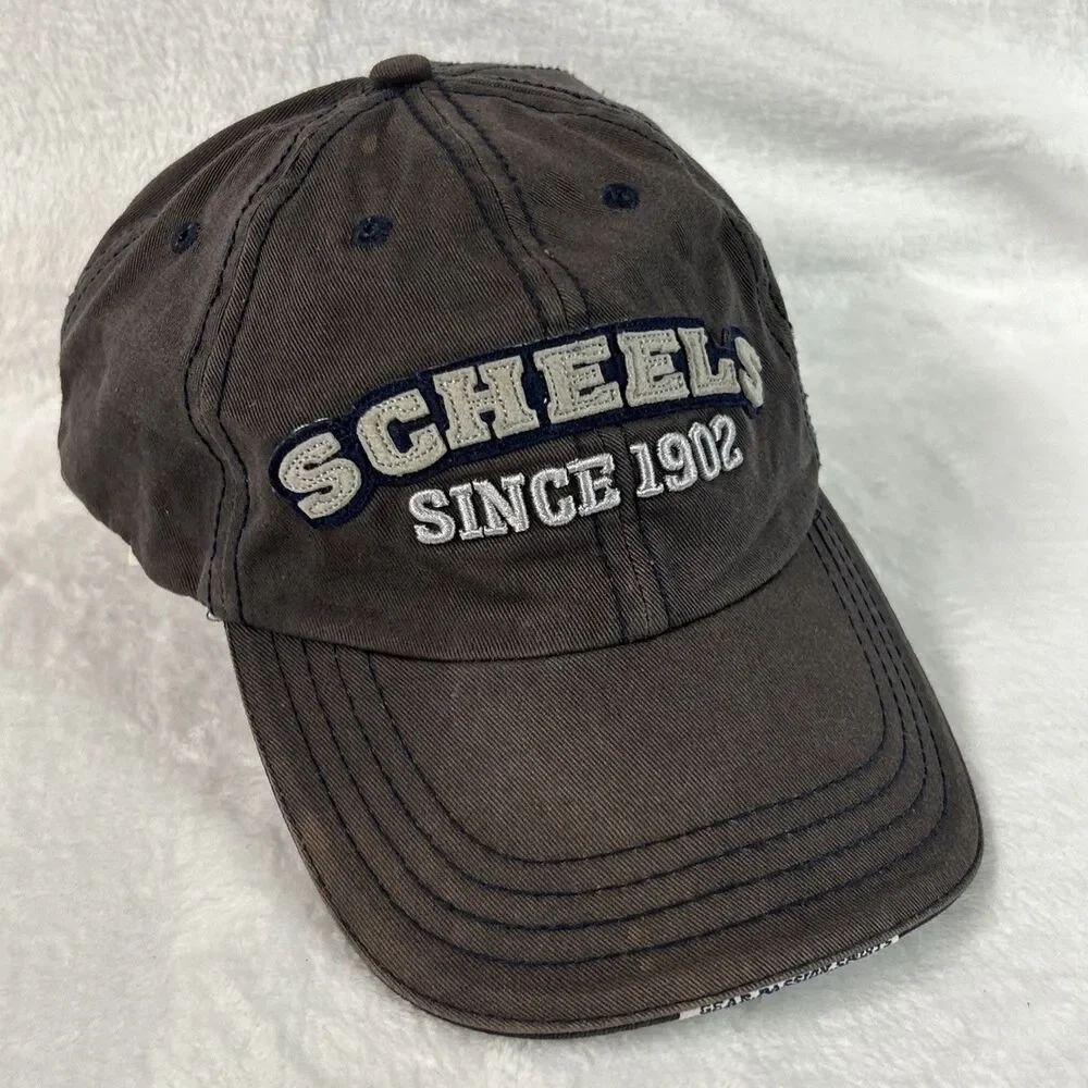 Scheels Distressed Gray/Blue Mens Hat Adjustable Ball Cap Baseball Sporting Good